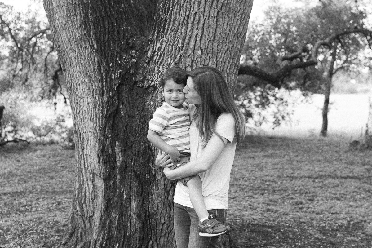 mother and son familiy portrait tree black and white film