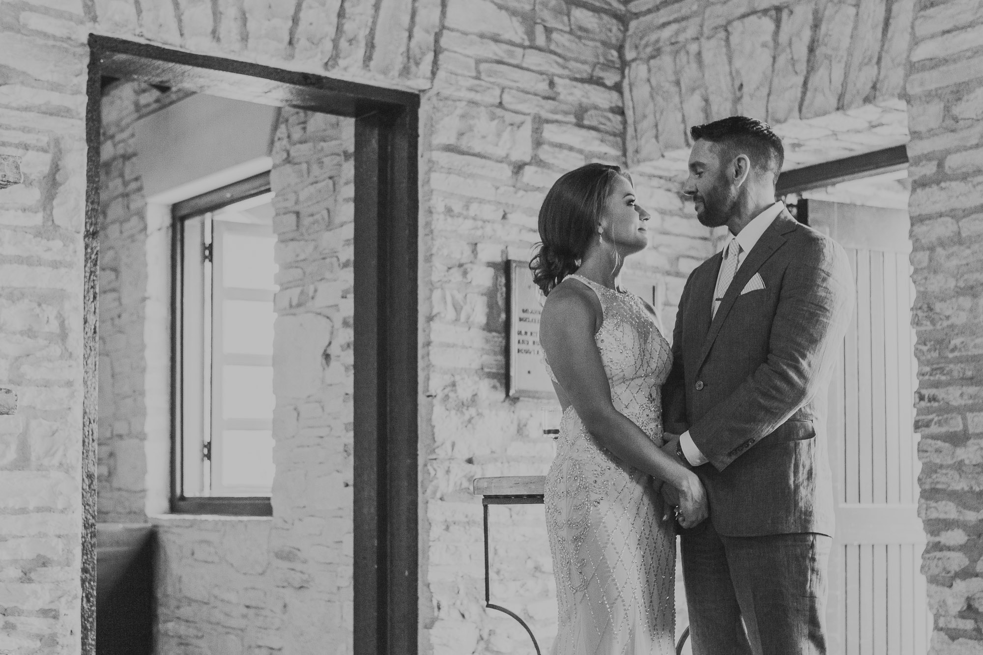 zilker park clubhouse austin texas wedding photographer portraits bride smiling admiring groom mirin happy joy pink tie blue suit dapper